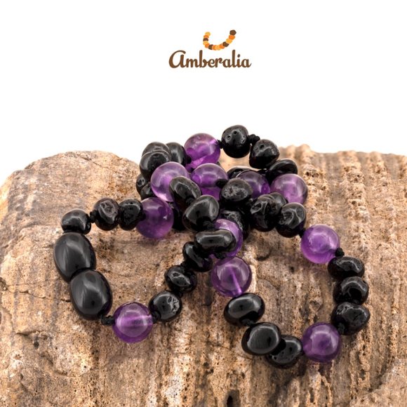 Amberalia Baltic Amber Baby Teething Necklace - Cherry /Amethyst - Certificated - Picture 2 of 9
